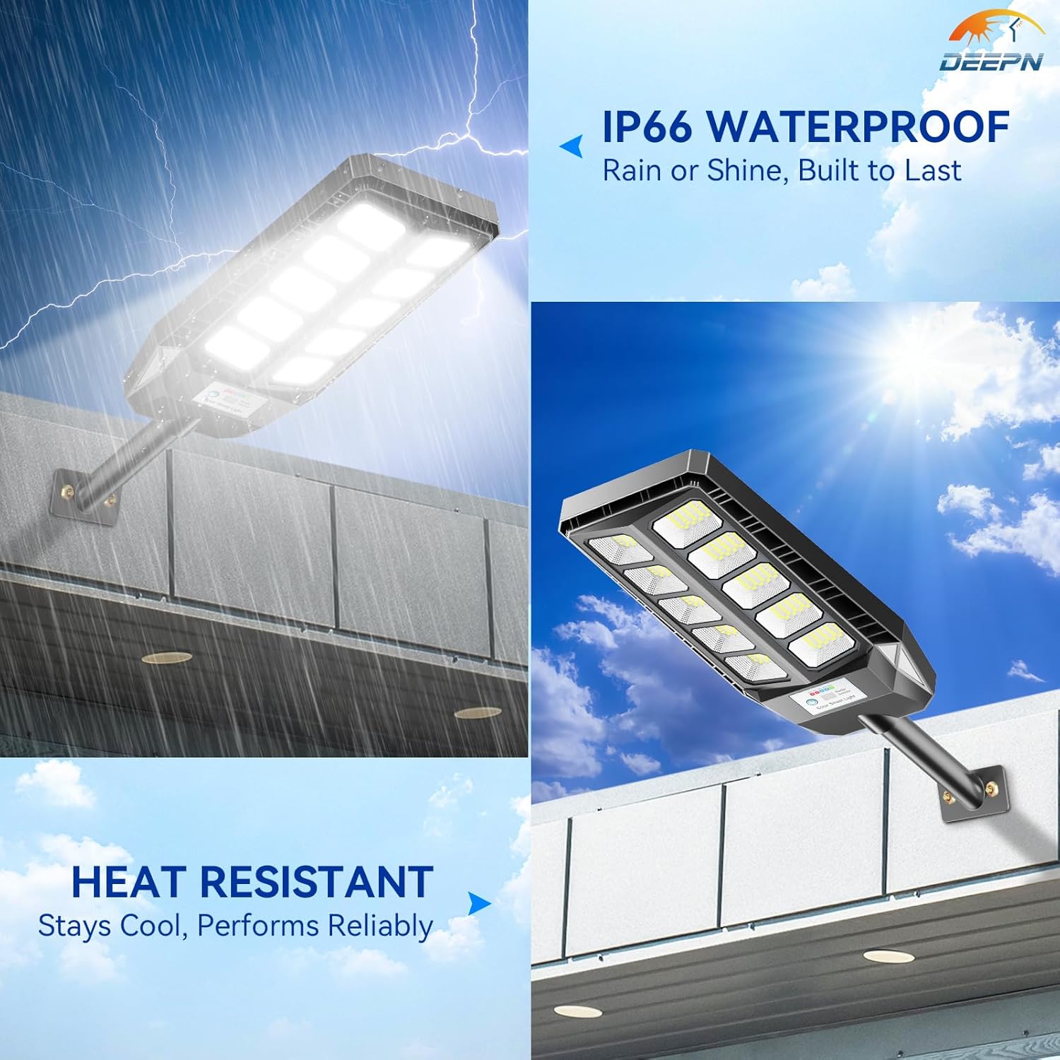 Deepn 6500W Solar Lights Outdoor, IP66 Waterproof Street Lights Outdoor, 6500K Dusk to Dawn Solar Security Flood Lights Motion Sensor with Remote Control for Yard, Entryway Garage, Porch, 3 Pack