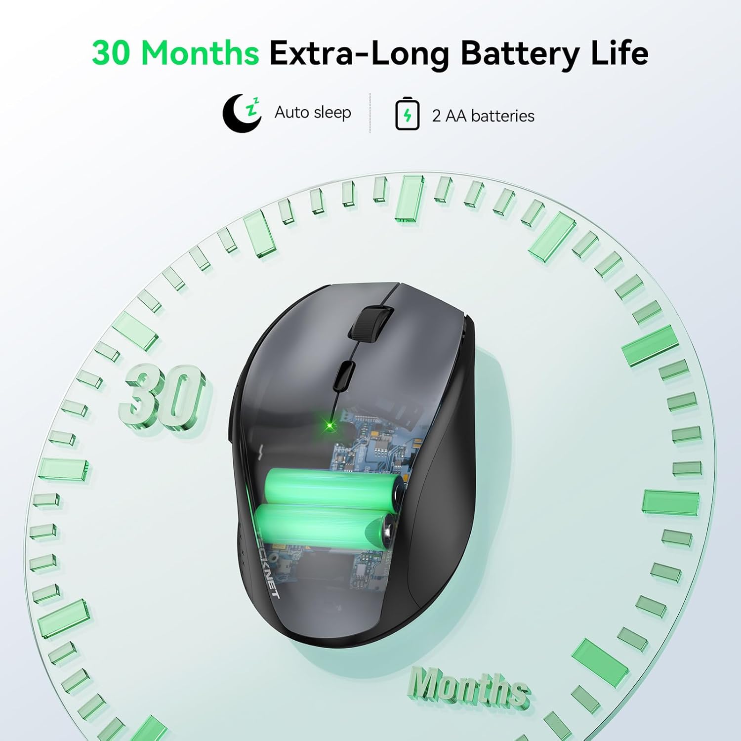 TECKNET Wireless Mouse, 2.4G USB Computer Mouse with 6-Level Adjustable 4800 DPI, Silent Quiet Click，30 Months Battery, Ergonomic Grips, 6 Buttons Portable for PC, Chromebook, Mac - Grey