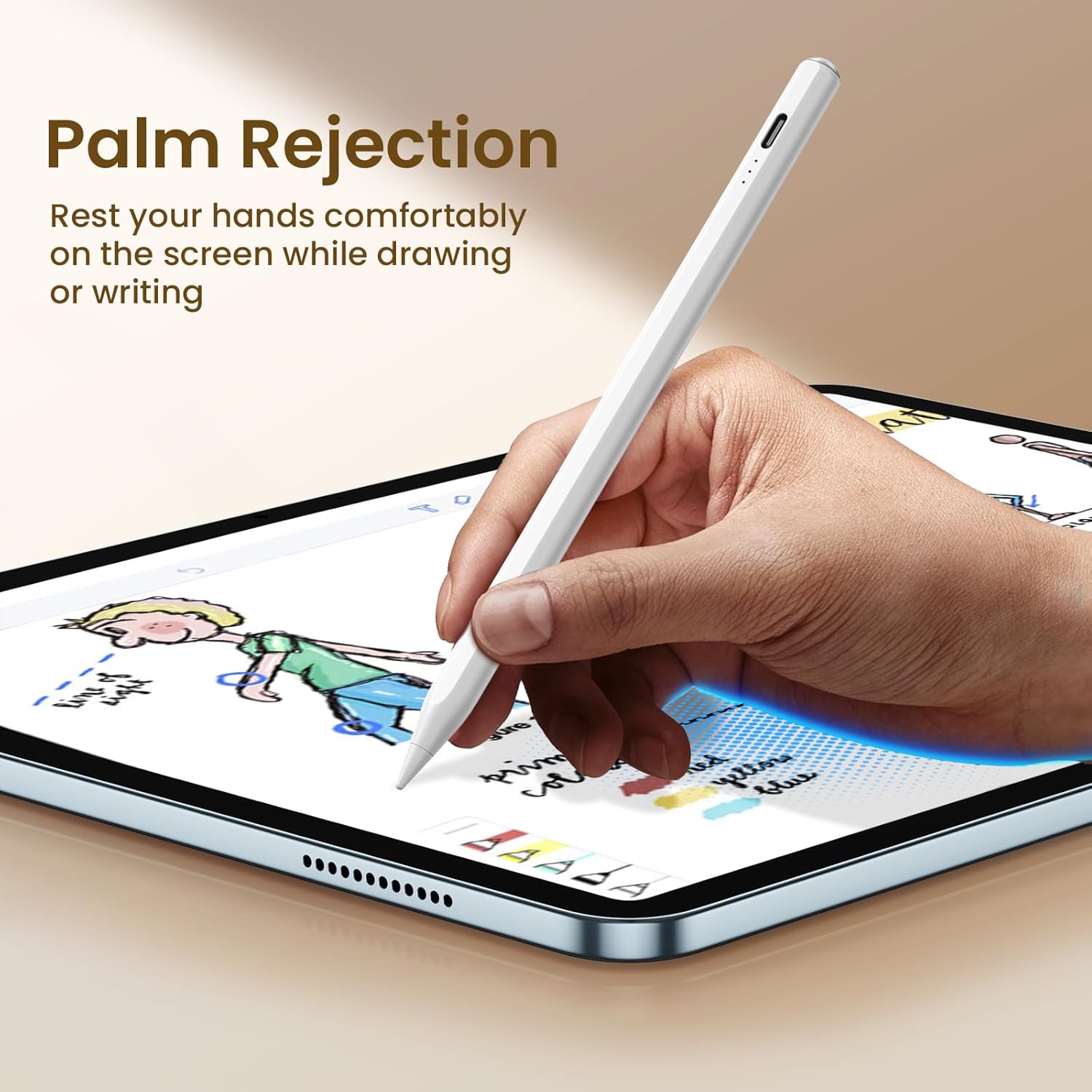 Stylus Pen for iPad(2018-2025)-13 Mins Fast Charge with Tilt Sensitivity & Palm Rejection for iPad 11/10/9/8/7/6th Gen, Air 7/6/5/4/3/M3/M2, Pro 13"/12.9"/11"/M4, Mini 7/6/5th, White