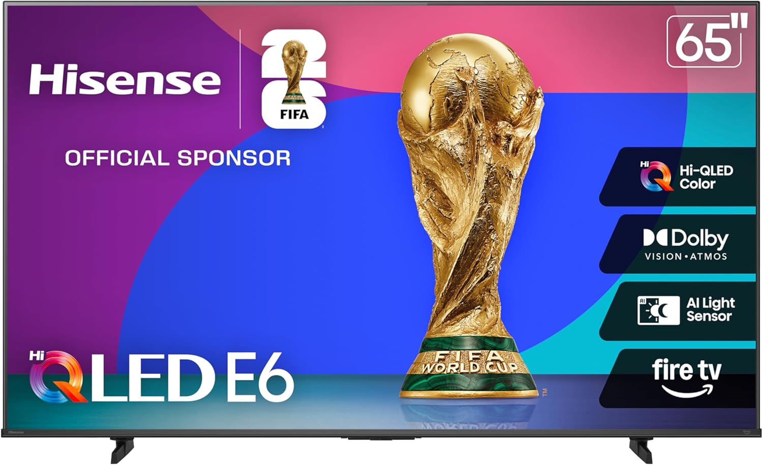 Hisense 65" E6 Cinema Series Hi-QLED 4K UHD Smart Fire TV (65E6QF, 2025 Model) -AI Light Sensor, Dolby Vision · Atmos, Voice Remote with Alexa, Motion Rate 120, HDR 10+ Adaptive, Game Mode Plus