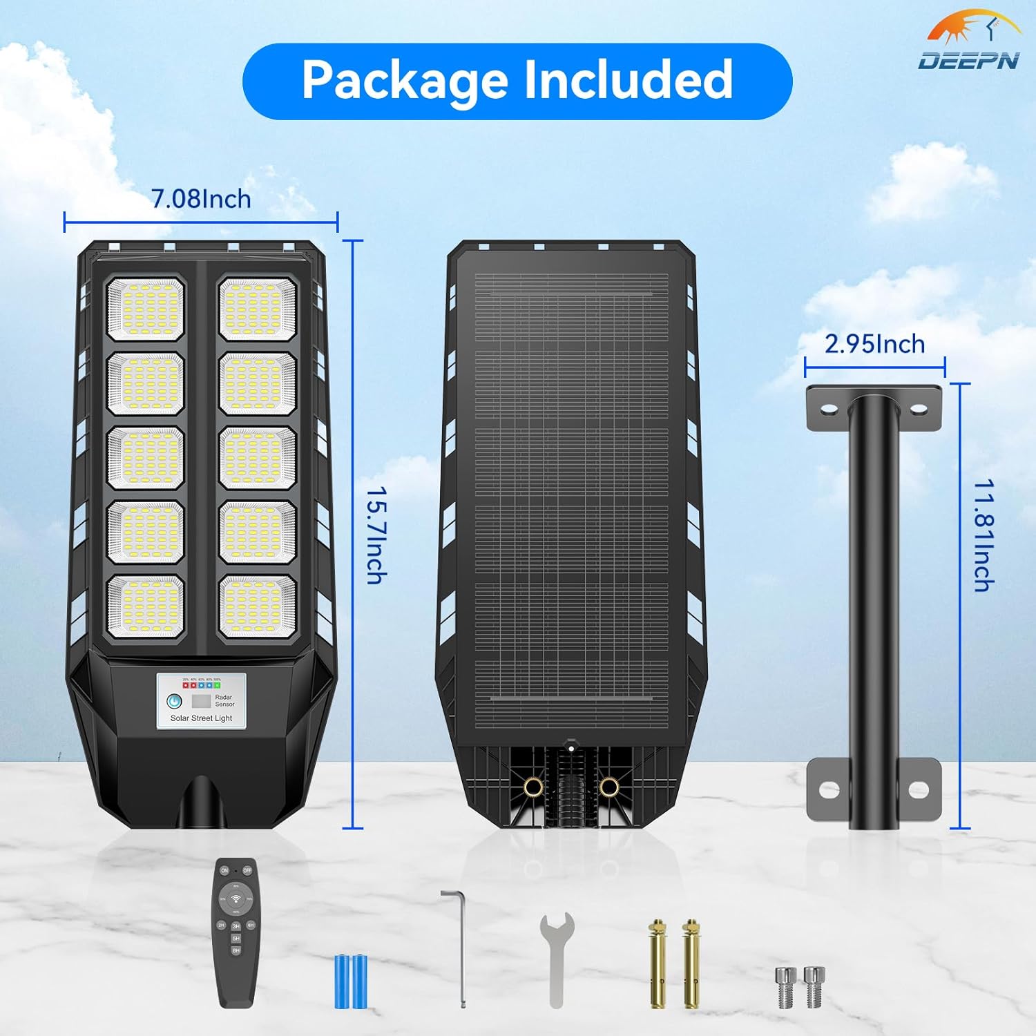 Deepn 6500W Solar Lights Outdoor, IP66 Waterproof Street Lights Outdoor, 6500K Dusk to Dawn Solar Security Flood Lights Motion Sensor with Remote Control for Yard, Entryway Garage, Porch, 3 Pack