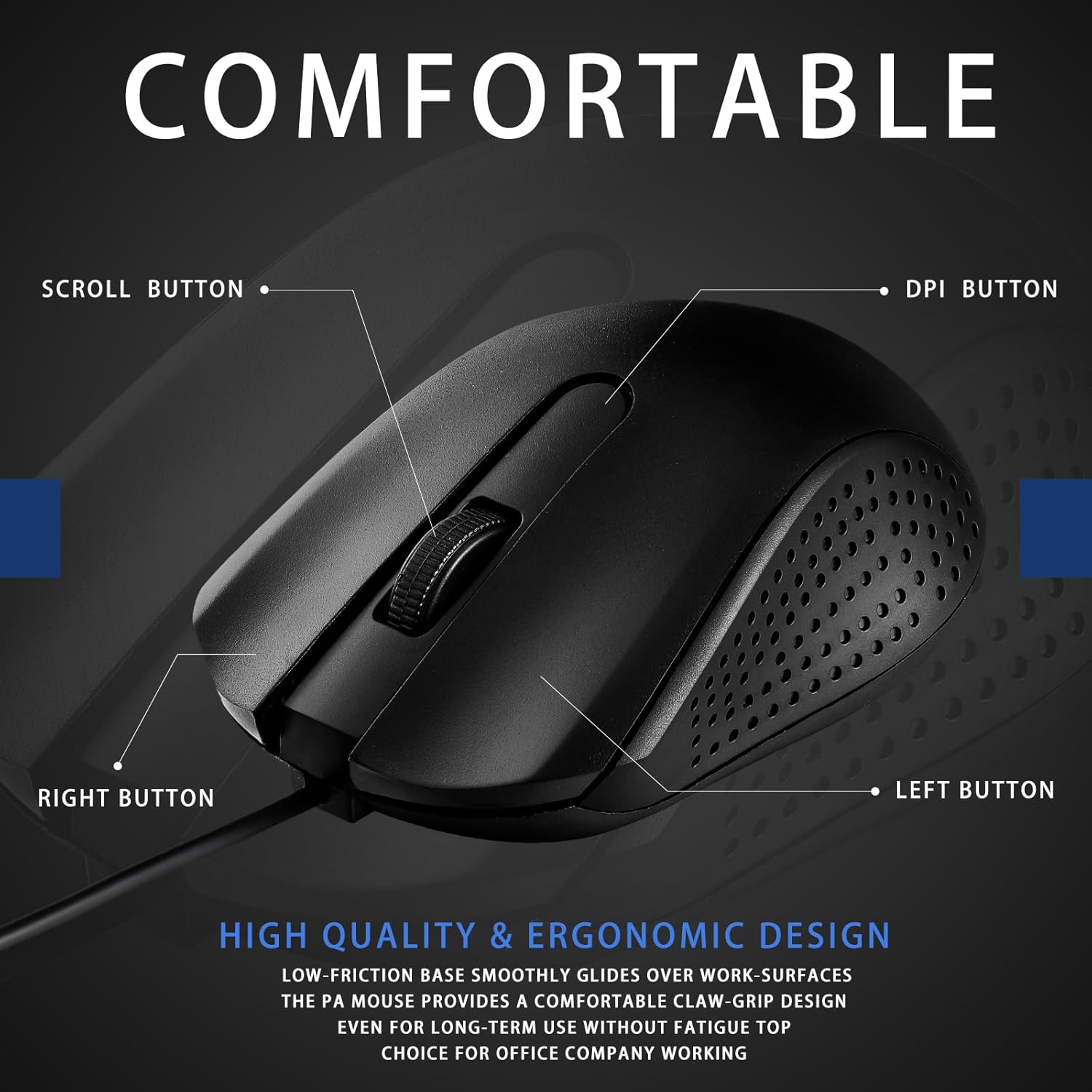 Hoteam 12 Pcs Wired Computer Mouse Bulk Cord USB Computer Mice Ergonomic Wired Mouse for Pcs, Computers, Laptops, Gaming Office Home Supplies(Black)