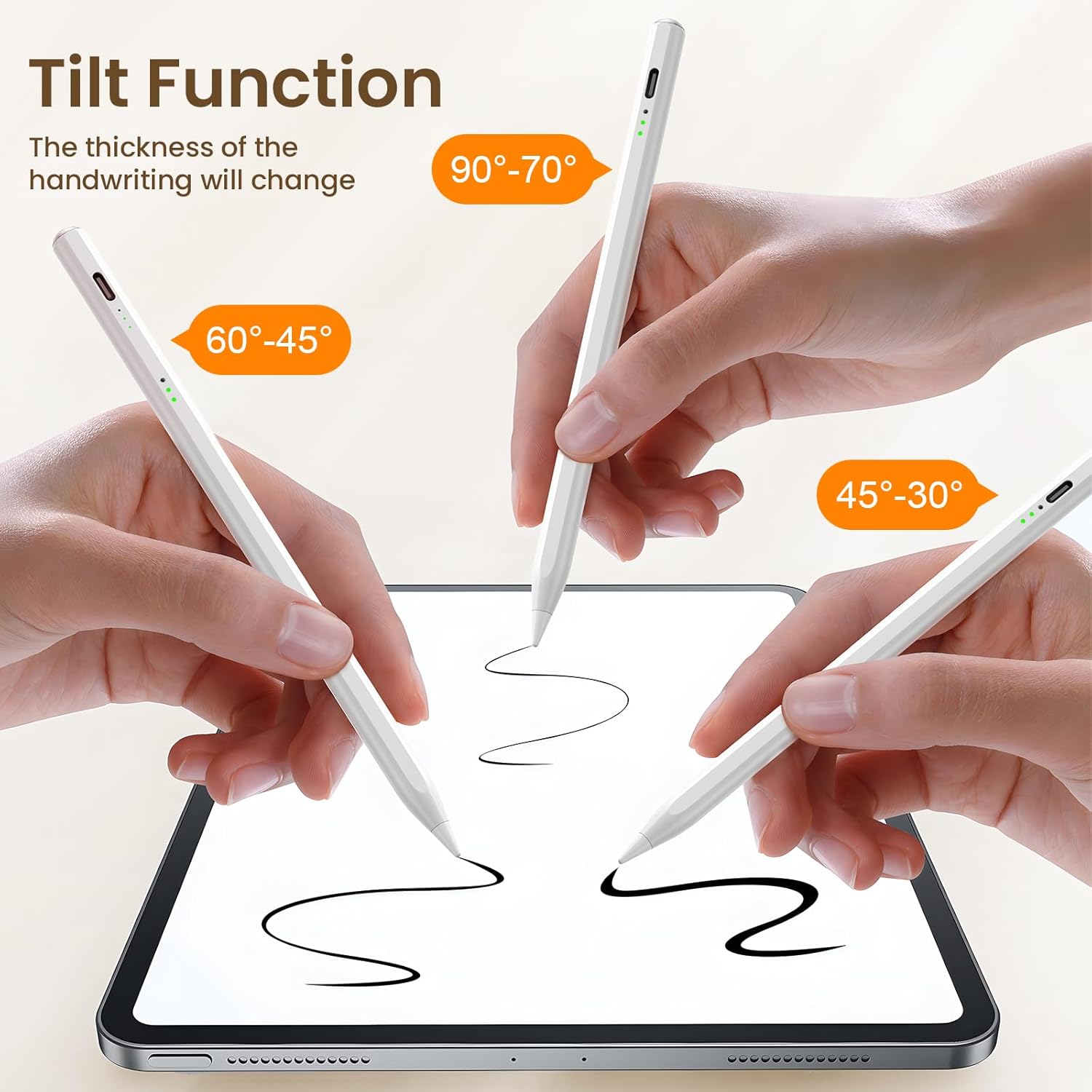 Stylus Pen for iPad(2018-2025)-13 Mins Fast Charge with Tilt Sensitivity & Palm Rejection for iPad 11/10/9/8/7/6th Gen, Air 7/6/5/4/3/M3/M2, Pro 13"/12.9"/11"/M4, Mini 7/6/5th, White