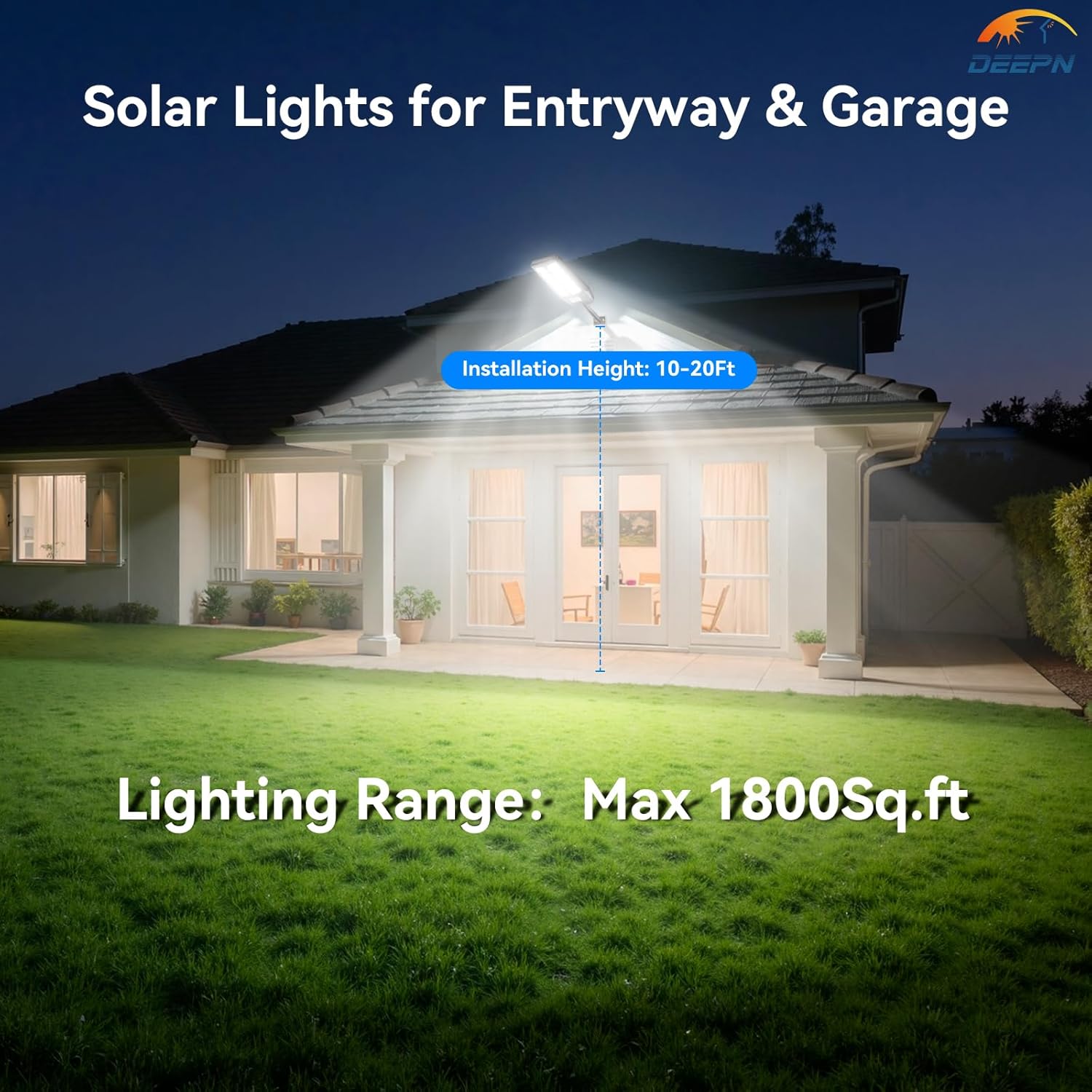 Deepn 6500W Solar Lights Outdoor, IP66 Waterproof Street Lights Outdoor, 6500K Dusk to Dawn Solar Security Flood Lights Motion Sensor with Remote Control for Yard, Entryway Garage, Porch, 3 Pack