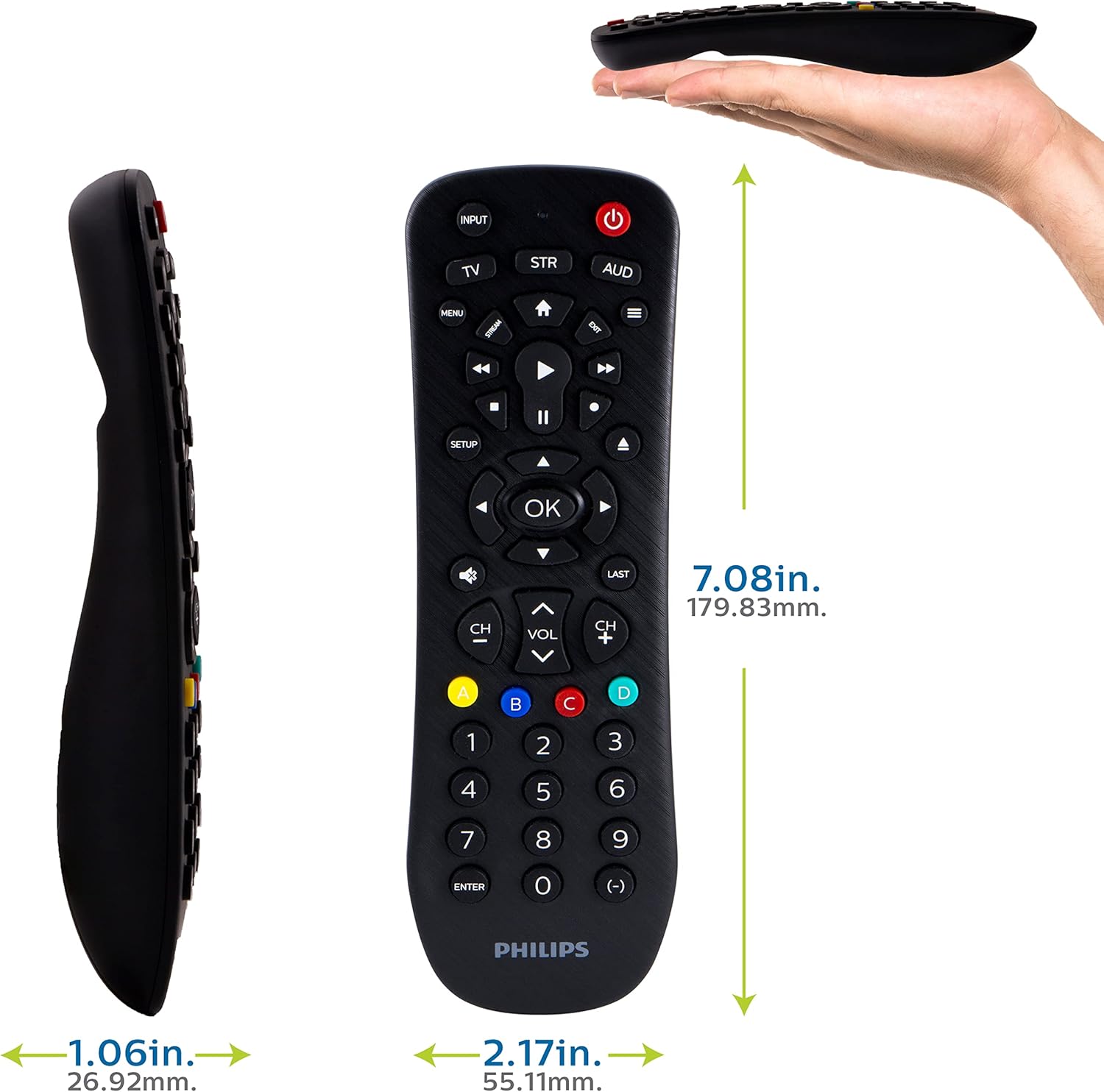 Philips Universal Remote Control, Universal TV Remote Replacement, Samsung TV Remote Control, for Roku Remote Replacement, Vizio, LG, Sony, Apple, 3 Device, Black, SRP9232D/27