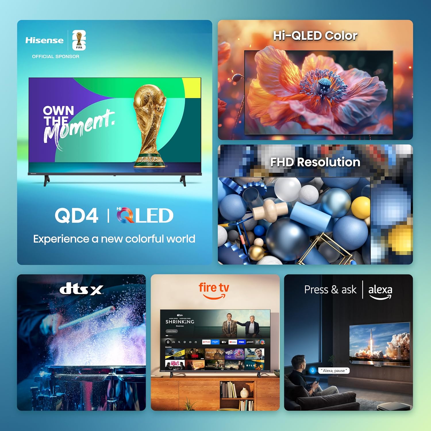 Hisense 40-Inch Class QD4 Series Hi-QLED FHD Smart Fire TV (40QD4QF, 2025 Model) - Quantum Dot Color, DTS Virtual: X, Alexa Built in, Slim Bezel Design